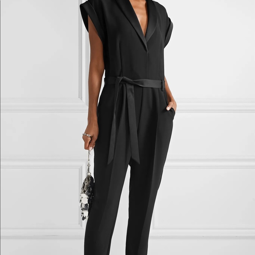 COPY - FRAME Tux Belted SatinTrimmed Crepe Jumpsuit Black